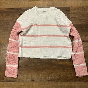Francesca’s Women's Pink and White Striped Sweater